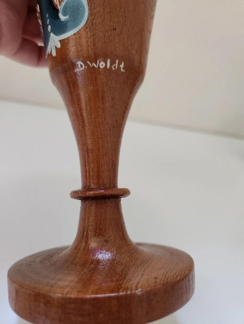 Signed D Woldt Hand Painted Wooden Folk Art Vase Scandinavian Style